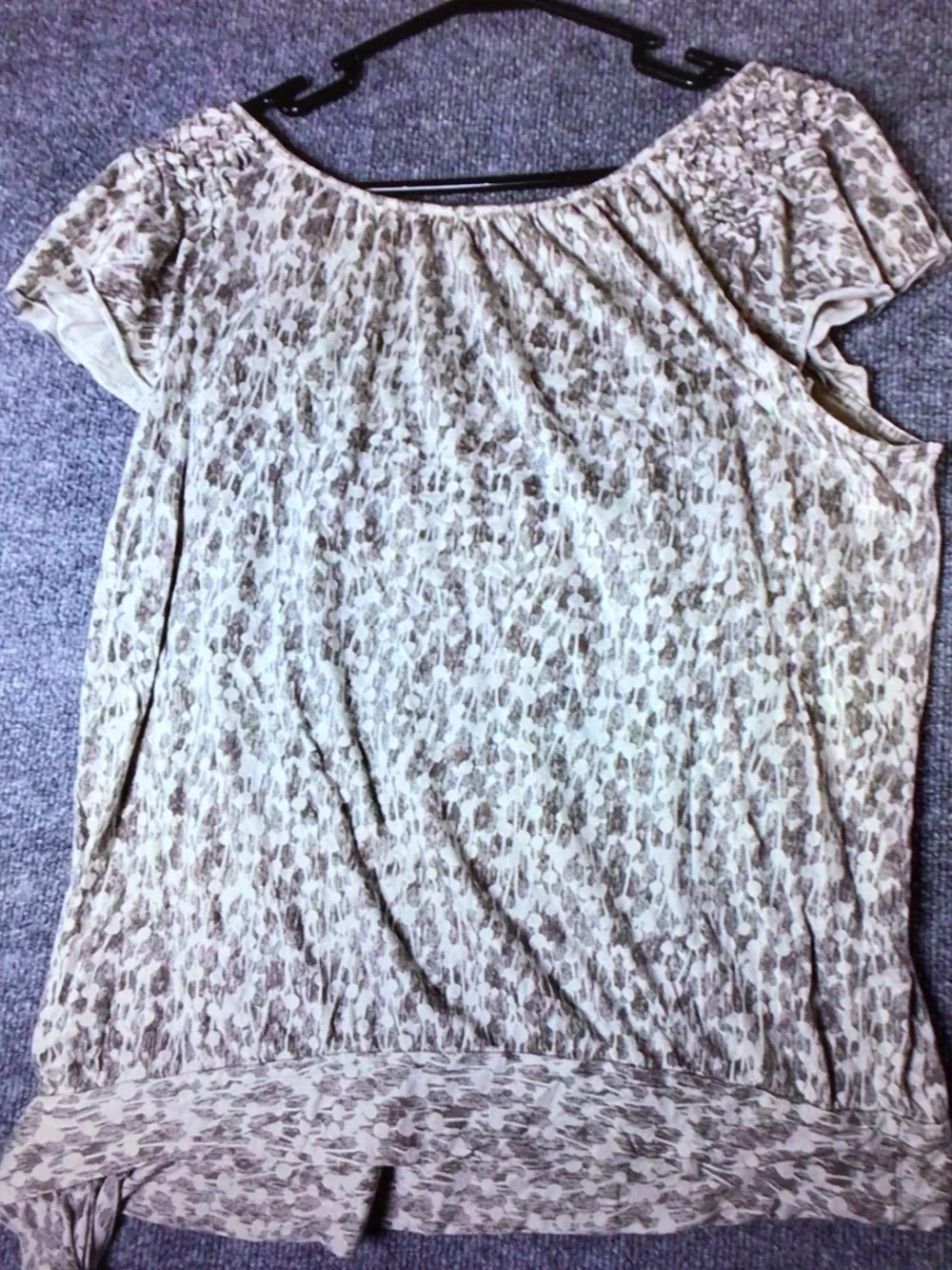 Elle Beige Taupe Smocked Cap Sleeve Tie-Hem Blouse - Picture 2 of 6